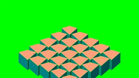 An isometric pyramid formation composed of uniform blocks on green background Stock Footage 340264948