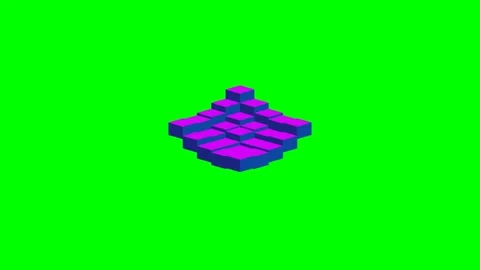 An isometric pyramid structure constructed from vibrant purple and blue cubes Stock Footage 340900607