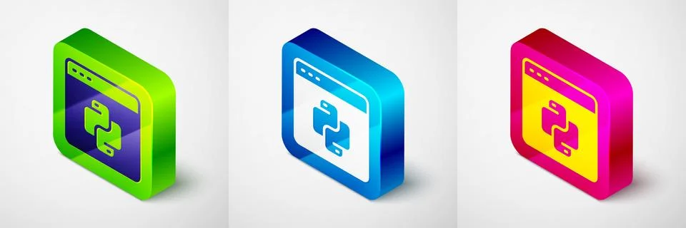 Isometric Python programming language icon isolated on grey background. Python Stock Illustration