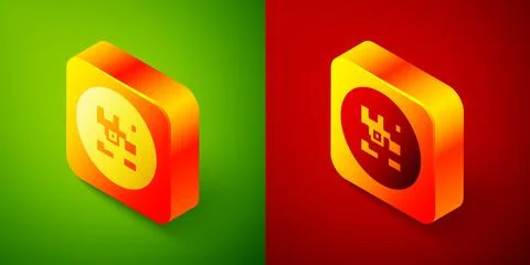 Isometric QR code sample for smartphone scanning icon isolated on green and red Stock Illustration