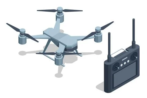 Isometric quadcopter drone isolated. Compact unmanned aircraft with four rotors Stock Illustration