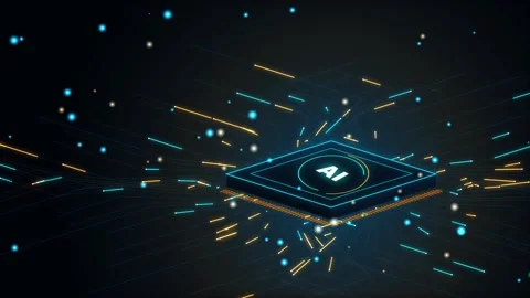 Isometric Quantum Microchip Processor and Glowing Circuit Board Loop Stock Footage 345250739