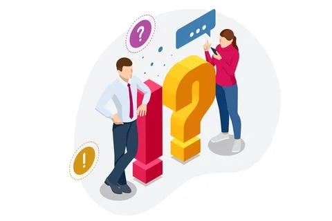 Isometric Question Marks, Message box with question, Chatbot technology, AI chat Stock Illustration