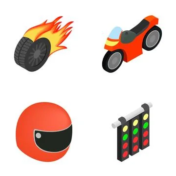 Isometric racing motorcycle elements with starting lights Ilustración de archivo