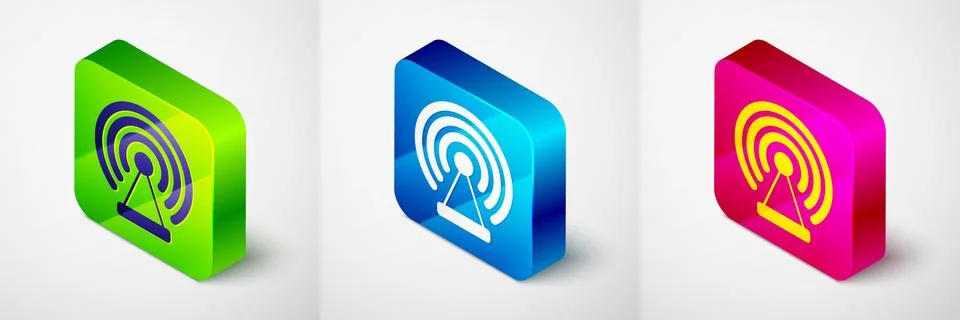 Isometric Radar icon isolated on grey background. Search system. Satellite sign 스톡 일러스트