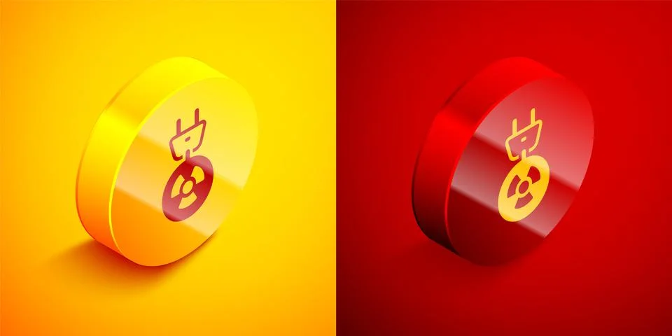 Isometric Radiation electrical plug icon isolated on orange and red background Stock Illustration