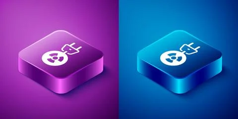 Isometric Radiation electrical plug icon isolated on blue and purple backgr.. Stock Illustration