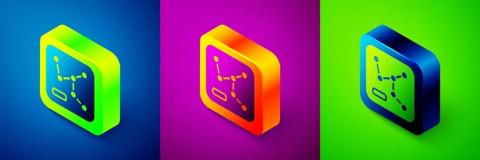 Isometric Railway map icon isolated on blue, purple and green background. Square Stock Illustration