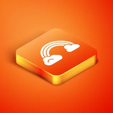 Isometric Rainbow with clouds icon isolated on orange background.  Vector I.. 스톡 일러스트