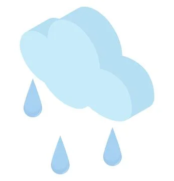 Isometric raindrops and white cloud icon Stock Illustration