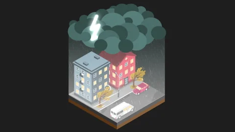 Isometric Rainy City Stock Footage 283893163