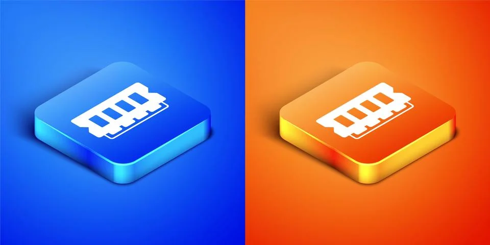 Isometric RAM, random access memory icon isolated on blue and orange background Stock Illustration