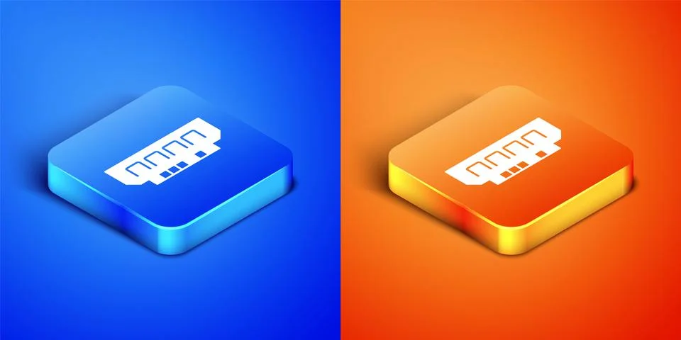 Isometric RAM, random access memory icon isolated on blue and orange background Stock Illustration
