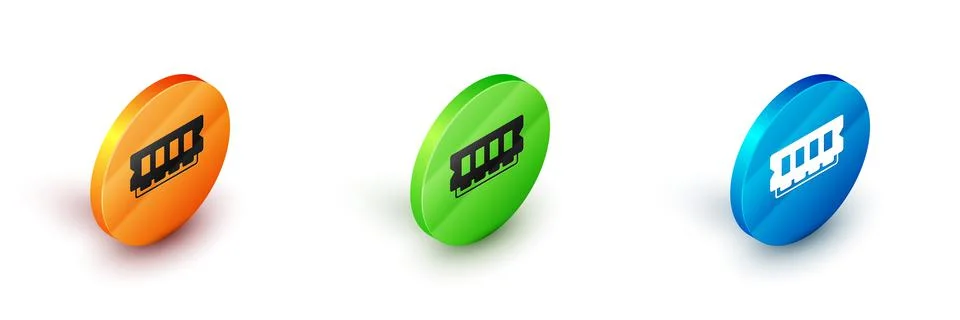 Isometric RAM, random access memory icon isolated on white background. Circle Illustrazione stock