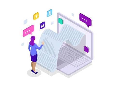 Isometric receipt of statistics data, notification on financial transaction イラスト素材
