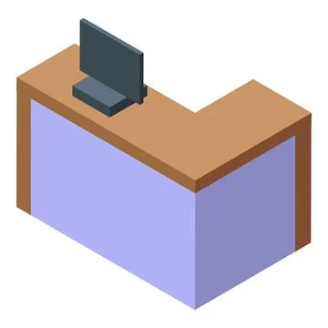 Isometric reception desk with computer for hotel or office lobby Stock Illustration