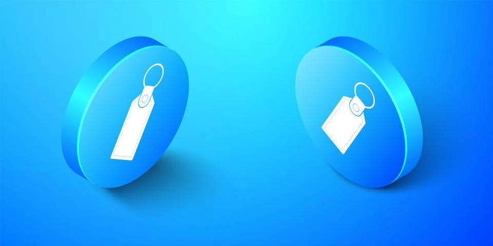 Isometric Rectangular key chain with ring for key icon isolated on blue Illustrazione stock