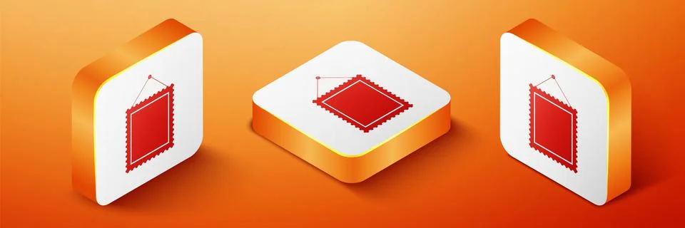 Isometric Rectangular picture frame hanging on the wall icon isolated on orange Stock Illustration