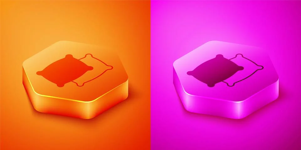Isometric Rectangular pillow icon isolated on orange and pink background Stock Illustration