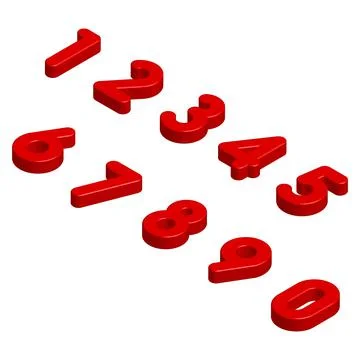 Isometric Red 3D Numbers Isolated on White Background Stock Illustration