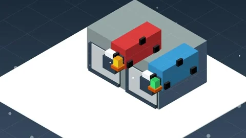 Isometric Red and Blue Ladybugs on Gray Block, Abstract Pixel Art, Cute Cha.. Stock Footage 346660857