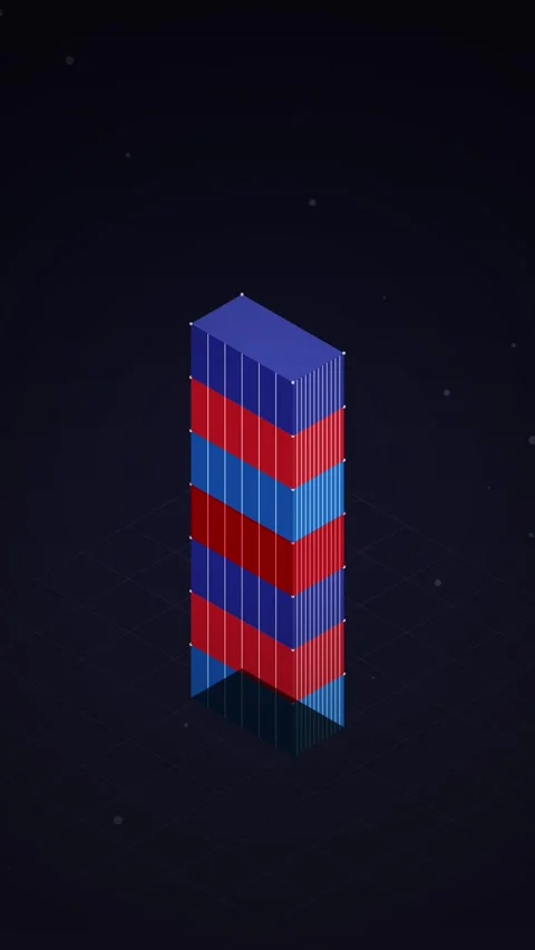 Isometric Red and Blue Shipping Containers on Dark Grid Background Stock Footage 346207776