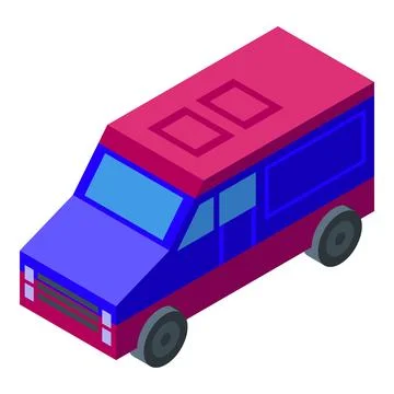 Isometric red and blue van moving forward Stock Illustration
