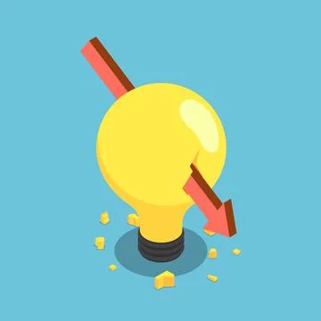 Isometric Red Arrow Piercing Light Bulb Stock Illustration