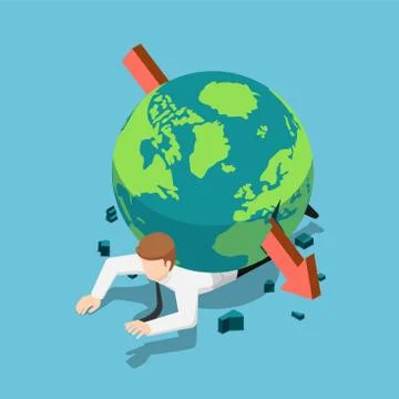 Isometric red arrow piercing through the world on businessman back Stock Illustration