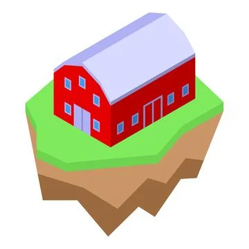 Isometric red barn on green landscape Ilustración de archivo