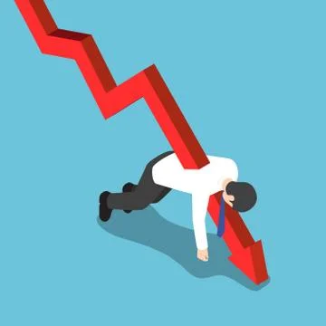 Isometric red falling graph stabbed through businessman. Stock Illustration