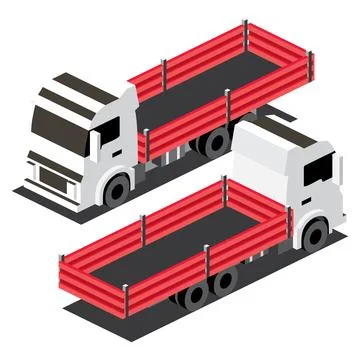 Isometric Red Flatbed Cargo Truck. Commercial Transport. Logistics. City Ob.. Stock Illustration