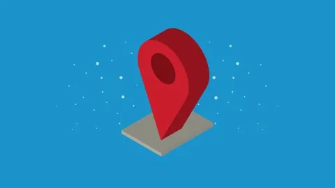 Isometric red map pin marker appearing on grey platform with floating parti.. Stock-Footage 339078082