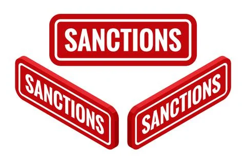 Isometric red rubber print of Sanctions text with dirty texture. Sanctions stamp Stock Illustration