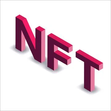 Isometric red text NFT non fungible token isolated on white. Stock Illustration