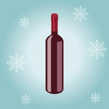 Isometric red wine bottle isolated on winter background Stock Illustration