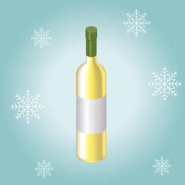 Isometric red wine bottle isolated on winter background Stock Illustration