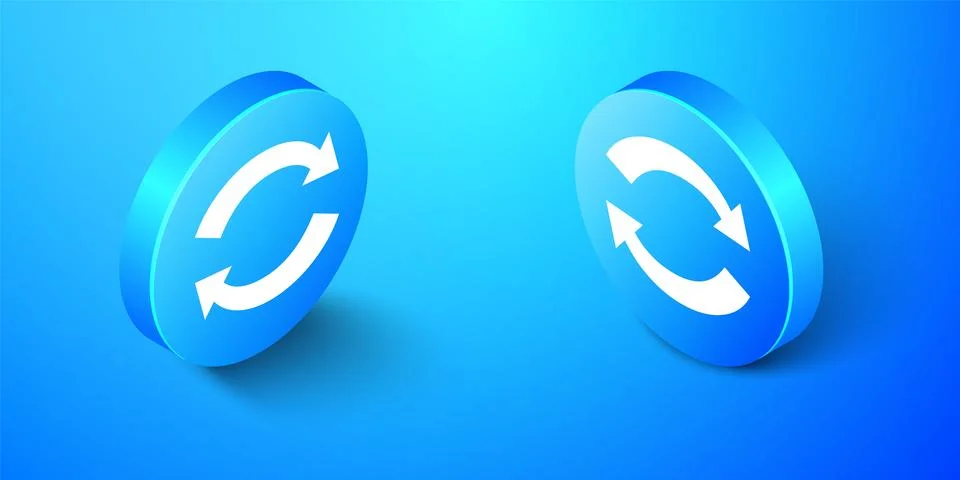 Isometric Refresh icon isolated on blue background. Reload symbol. Rotation Stock Illustration