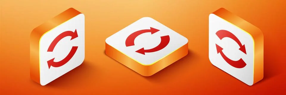 Isometric Refresh icon isolated on orange background. Reload symbol. Rotation Stock Illustration