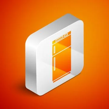 Isometric Refrigerator icon isolated on orange background. Fridge freezer r.. Stock Illustration