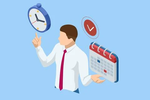 Isometric Reminder, Planning Day Scheduling Appointment in Calendar Application Stock Illustration