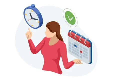 Isometric Reminder, Planning Day Scheduling Appointment in Calendar Application Stock Illustration