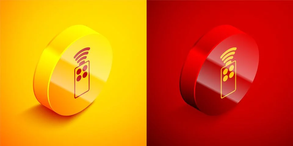 Isometric Remote control for the camera icon isolated on orange and red Ilustração Stock