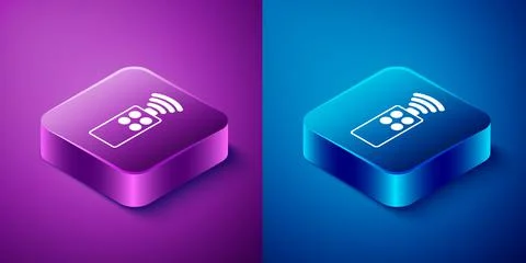 Isometric Remote control for the camera icon isolated on blue and purple Ilustração Stock