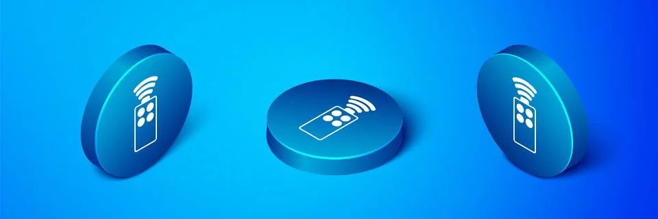 Isometric Remote control for the camera icon isolated on blue background. An  Ilustração Stock