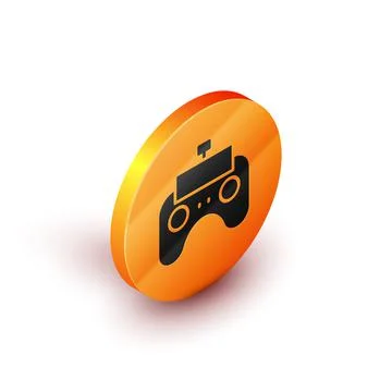 Isometric Remote control icon isolated on white background. Orange circle button Stock Illustration