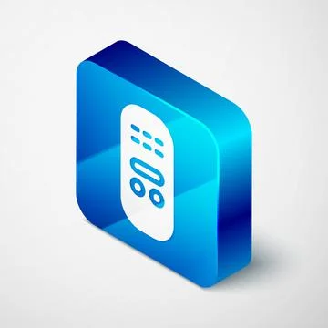 Isometric Remote control icon isolated on grey background. Blue square button Stock Illustration