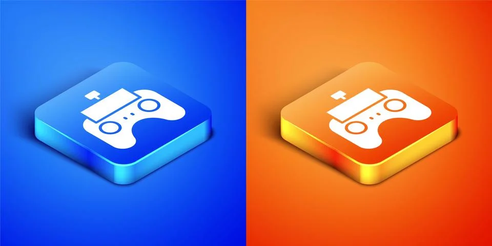 Isometric Remote control icon isolated on blue and orange background. Square Stock Illustration