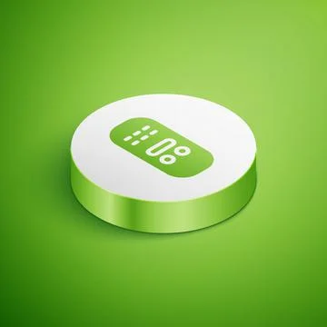 Isometric Remote control icon isolated on green background. White circle button Stock Illustration