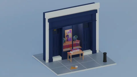 Isometric Rendering. Closed Bookstore. Stock Footage 145122784